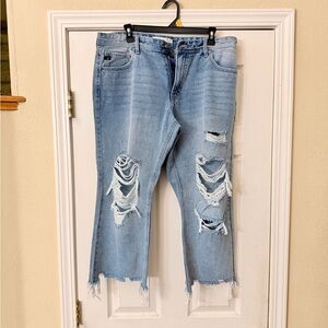 KanCan Light Blue Distressed Cropped Ripped Jeans